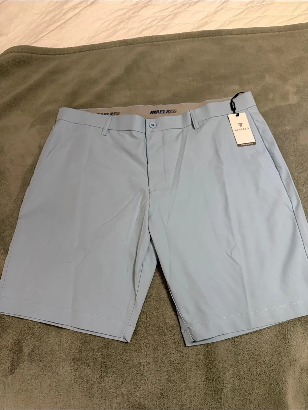 MALE REG Light Blue Flat Front Performance Shorts by MALE REG